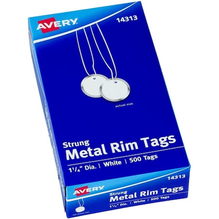 Avery Metal Rim Key Tags, White, Metal, Key Tag, 500 PK AVE14313